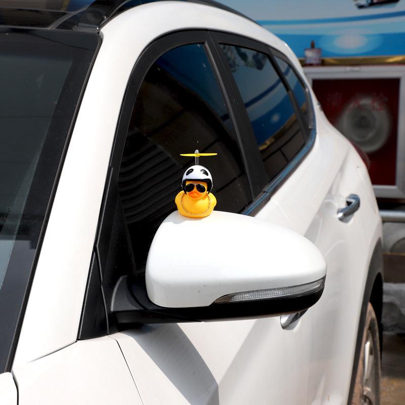 Small Yellow Duck Car Decoration Car TikTok Same Style Social Internet Celebrity Helmet Motorcycle outside Broken Wind Duck Car Decoration