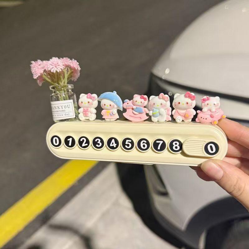 Car Parking Number Plate 2025 New Cute KT Cat Car Mobile Phone Plate Car Accessories Decoration Female HR