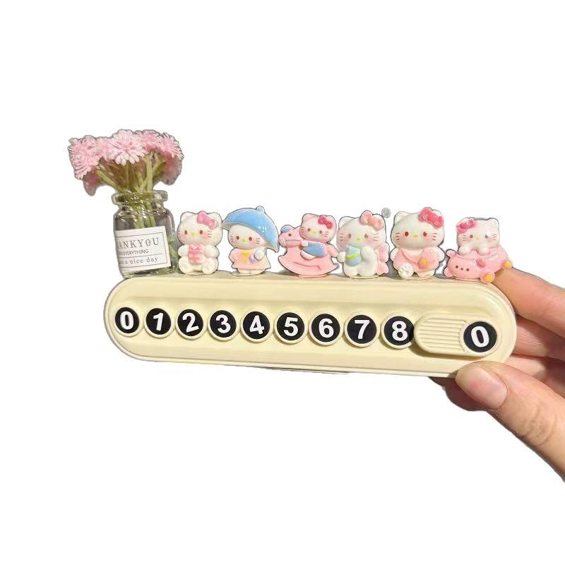 Car Parking Number Plate 2025 New Cute KT Cat Car Mobile Phone Plate Car Accessories Decoration Female HR