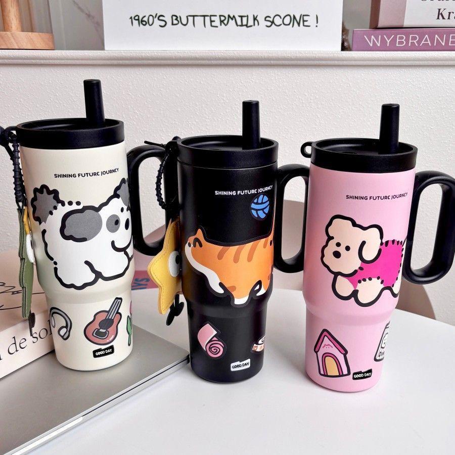Portable 316 Stainless Steel Vacuum Cup Student Drinking Straw Cup Large Capacity High-Looking Car Ice Cream Cup Wholesale