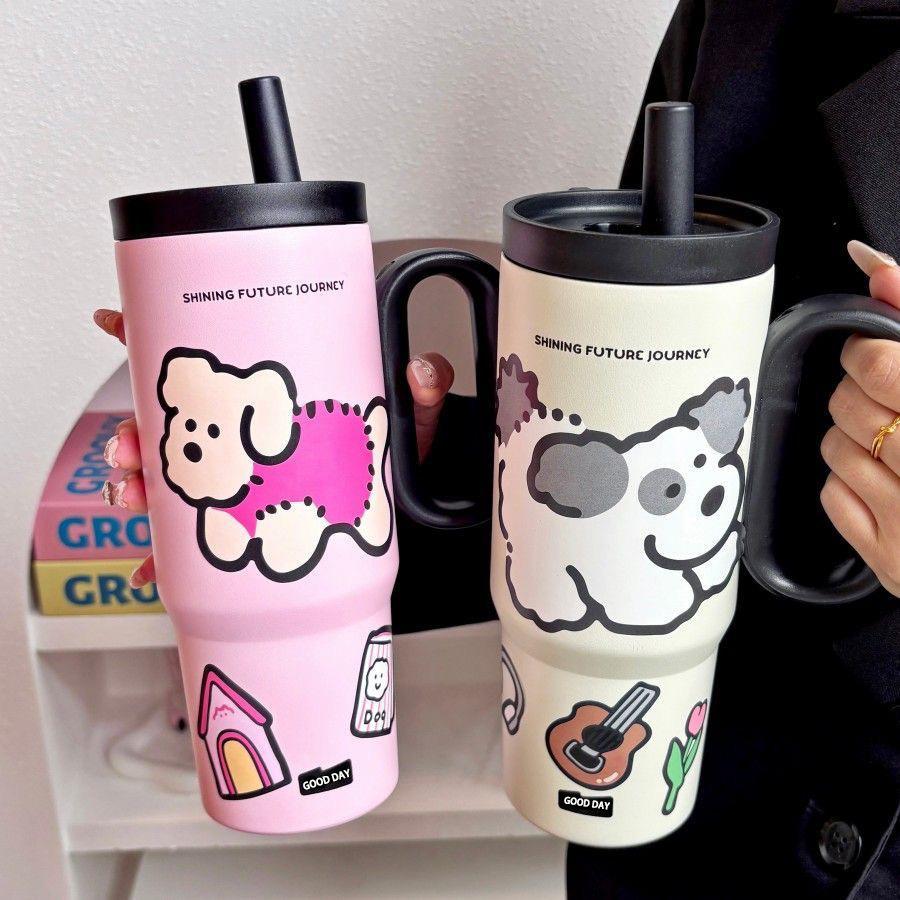 Portable 316 Stainless Steel Vacuum Cup Student Drinking Straw Cup Large Capacity High-Looking Car Ice Cream Cup Wholesale