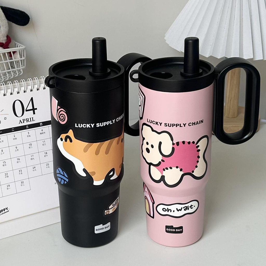 Portable 316 Stainless Steel Vacuum Cup Student Drinking Straw Cup Large Capacity High-Looking Car Ice Cream Cup Wholesale