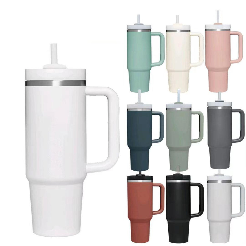 Thickened Car Cup 40Oz New Handle Cup Vacuum Cup Large Capacity Double-Layer Car Water Cup with Straw Ice Cream Cup