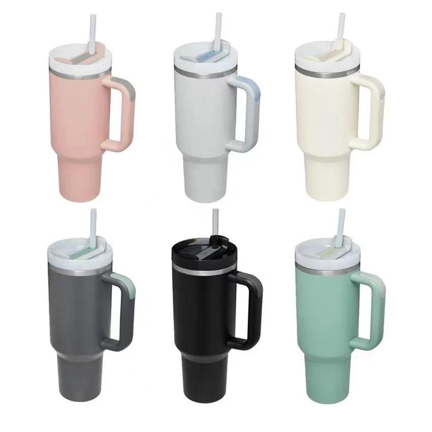 Thickened Car Cup 40Oz New Handle Cup Vacuum Cup Large Capacity Double-Layer Car Water Cup with Straw Ice Cream Cup