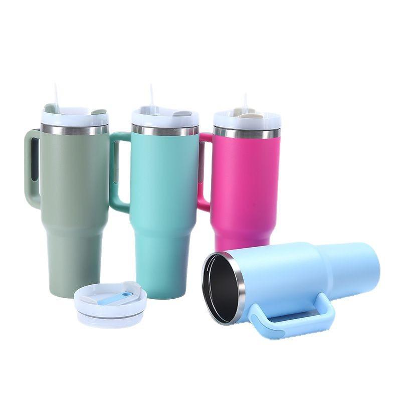 Thickened Car Cup 40Oz New Handle Cup Vacuum Cup Large Capacity Double-Layer Car Water Cup with Straw Ice Cream Cup