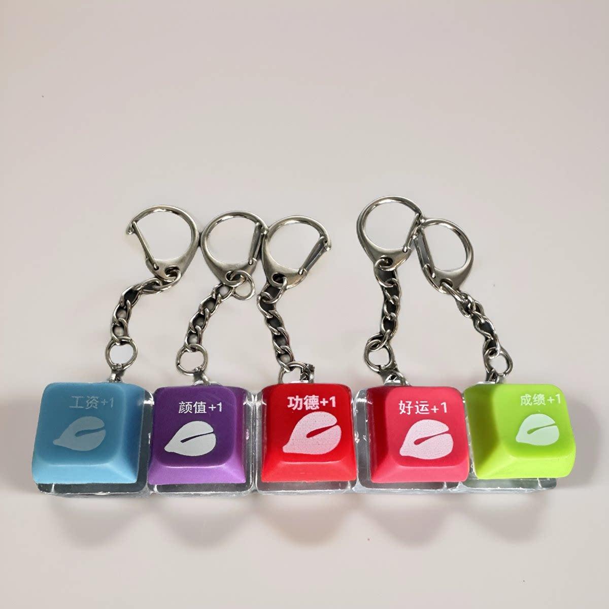 Decompression Press Keyboard Electronic Wooden Fish Luminous Key Cap Gongde Fortune Accumulation Press Key Chain Pendant Cyberpunk