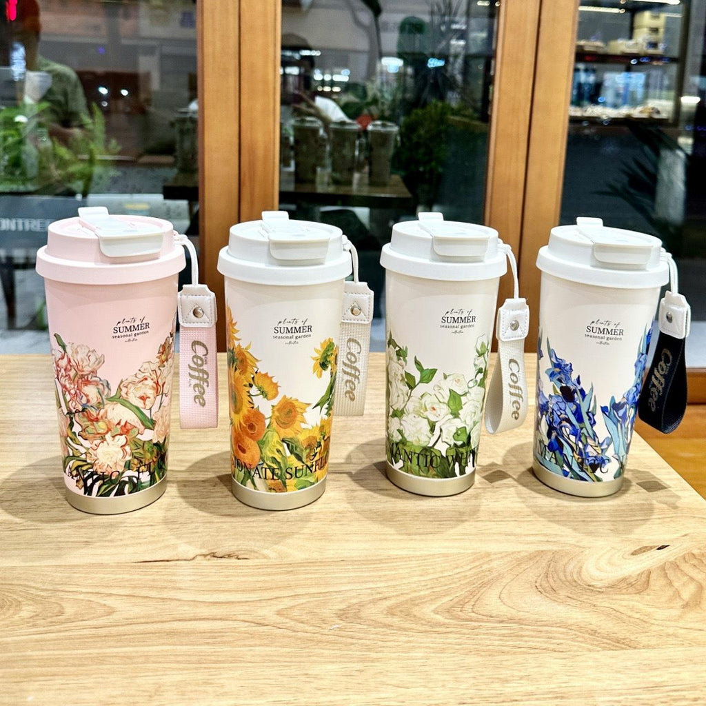 316 Linglan Vacuum Cup Student High-Looking Double Drinking Cup Car Coffee Cup Linglan Flower Straw Horse Year Gift Cup