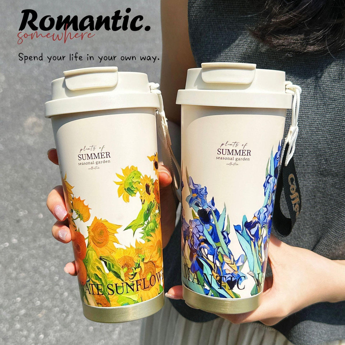 316 Linglan Vacuum Cup Student High-Looking Double Drinking Cup Car Coffee Cup Linglan Flower Straw Horse Year Gift Cup