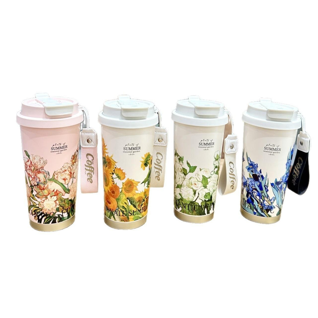 316 Linglan Vacuum Cup Student High-Looking Double Drinking Cup Car Coffee Cup Linglan Flower Straw Horse Year Gift Cup