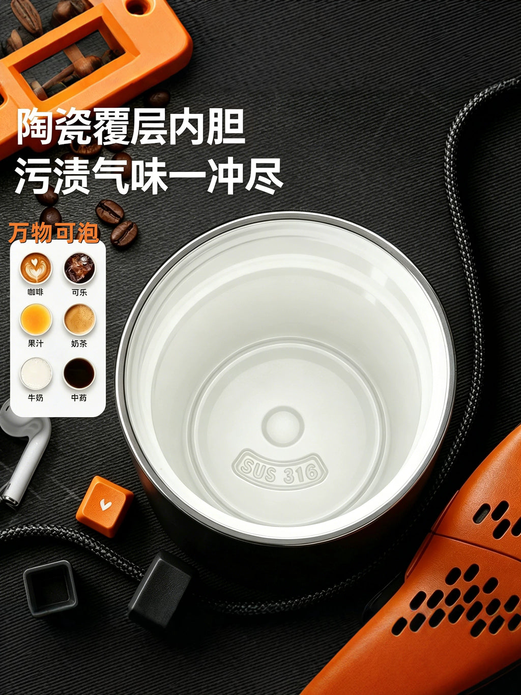 High-Grade Vacuum Cup Men's 2026 New Car Water Cup Portable Stainless Steel Straw Cup with Coffee Cup