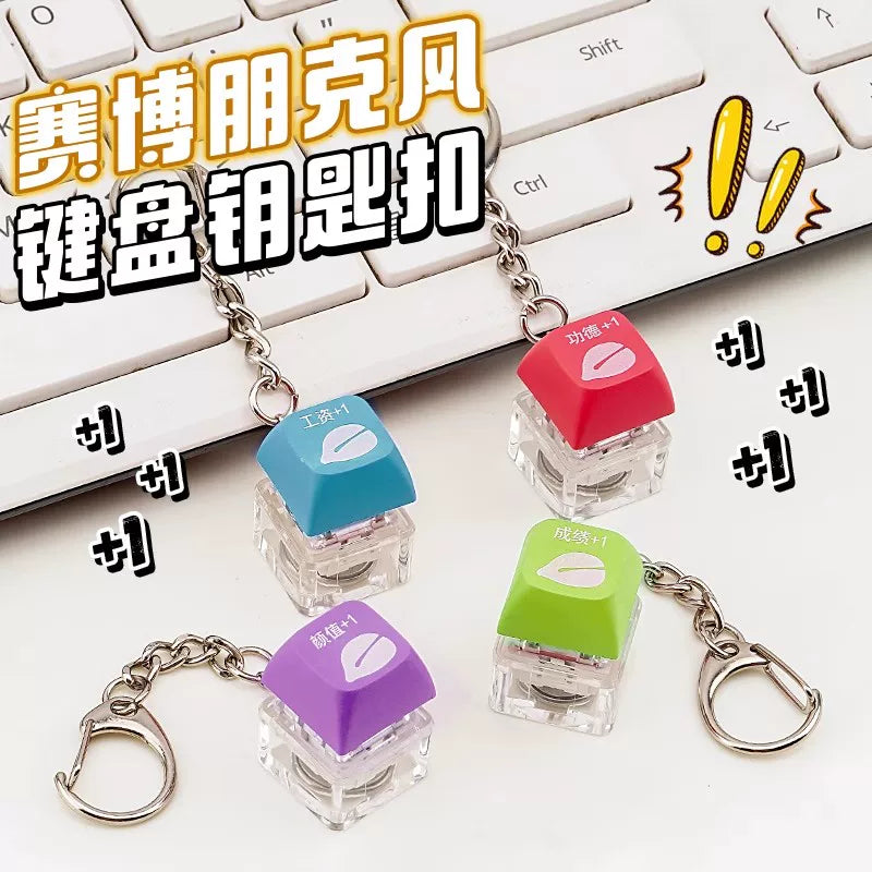 Decompression Press Keyboard Electronic Wooden Fish Luminous Key Cap Gongde Fortune Accumulation Press Key Chain Pendant Cyberpunk