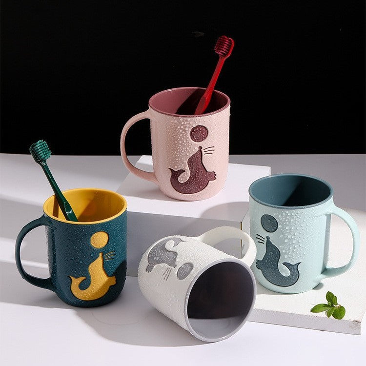 Two-Layer Color-Contrast Rinse Cup Couple Mouthwash Cup Household Brushing Cup Creative Sea Lion Toothbrush Cup Dolphin Toothbrush Cup
