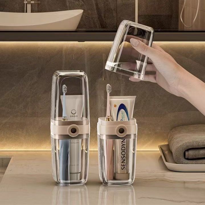 Stylish Soap Box Set, Portable Travel Soap Case with Mouthwash Cup, Wash Cup, Toothbrush Holder and Mouthwash Cup