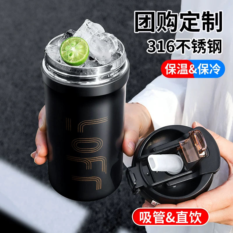 Ceramic Liner Coffee Cup Vacuum Cup Large Capacity Straw Cup Girl's High-Looking Water Cup Cold-Keeping Ice Heater Cup Male