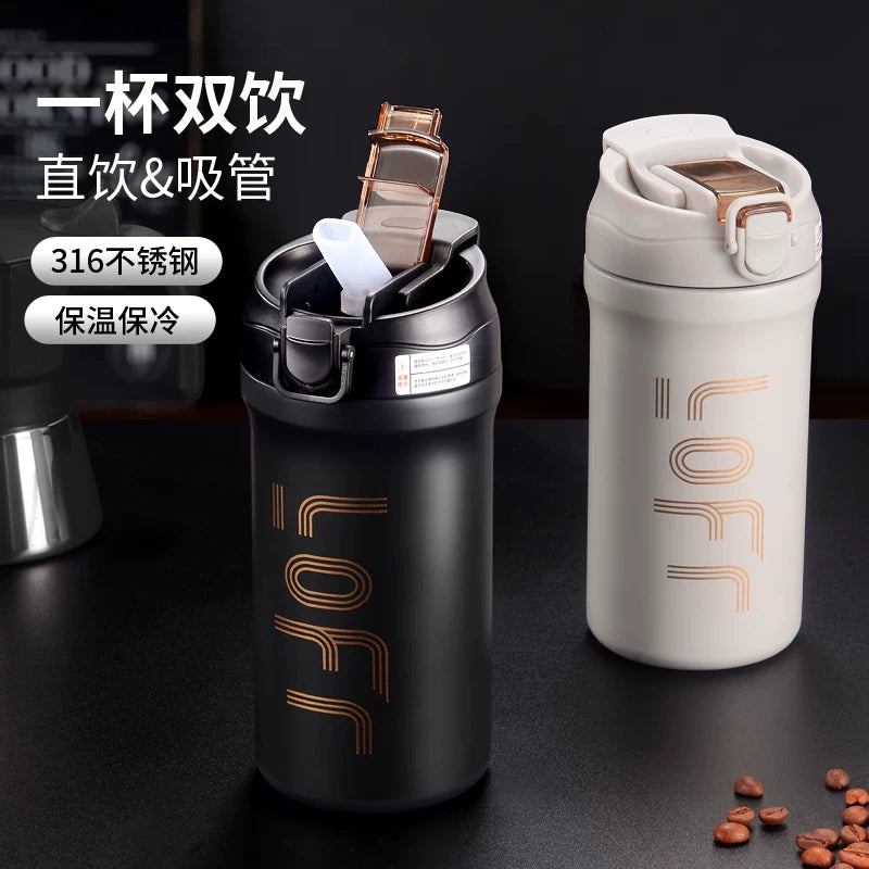Vacuum Cup Men's Coffee Cup Portable Car Straw Water Cup 2025 New High-Looking Portable Cup