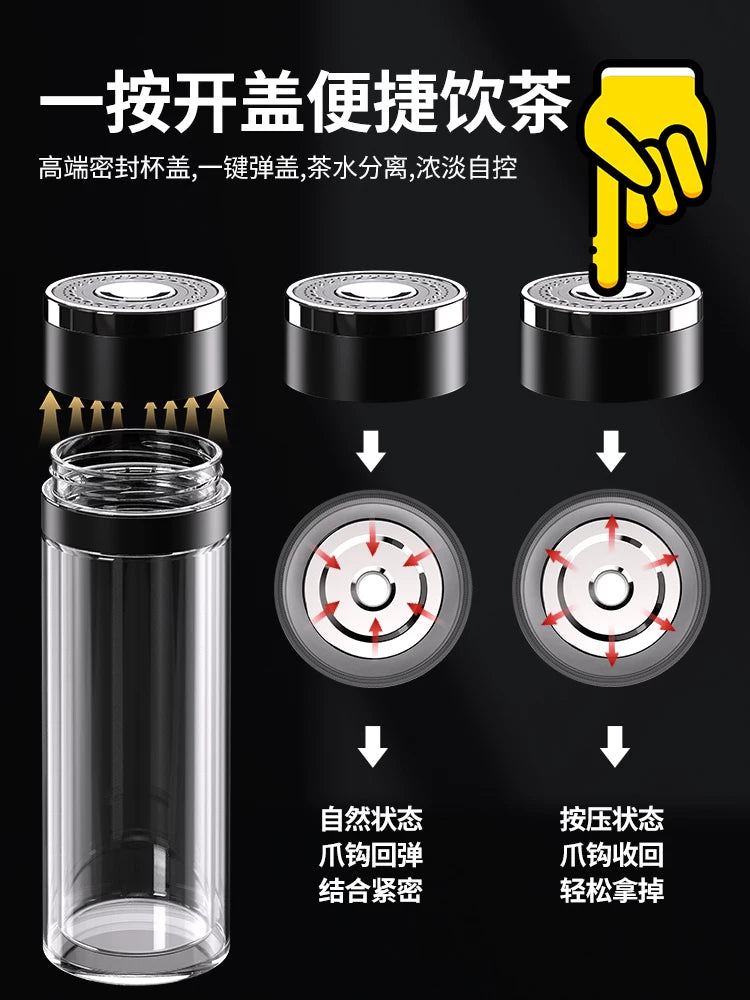 Glass Double-Layer Water Cup Car-Mounted Large Capacity Household Tea Separation One-Click Open Lid Men's Tea Making New 2026