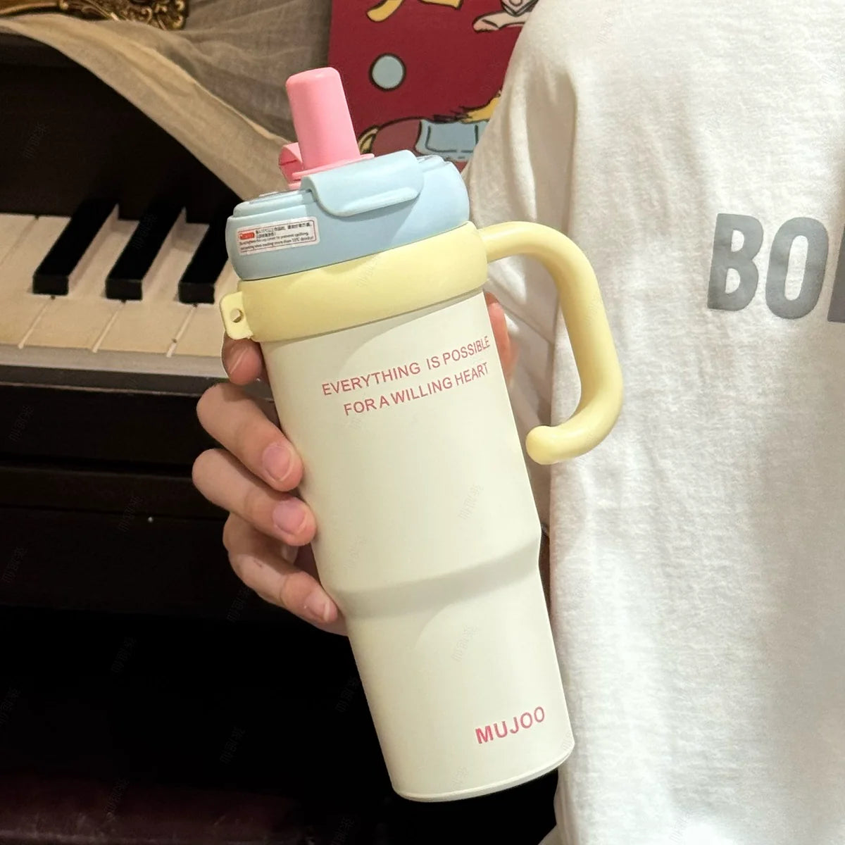 2026 New Vacuum Cup Large Capacity Tea Cup Men's Outdoor Ice Heater Straw Cup Handle Portable Portable Portable Car Cup