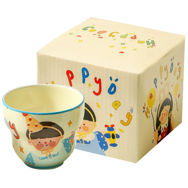 Ceramic Coffee Cup Family Set of Four, Cute Cartoon Household Breakfast Mugs, Small Activity Gift Cups