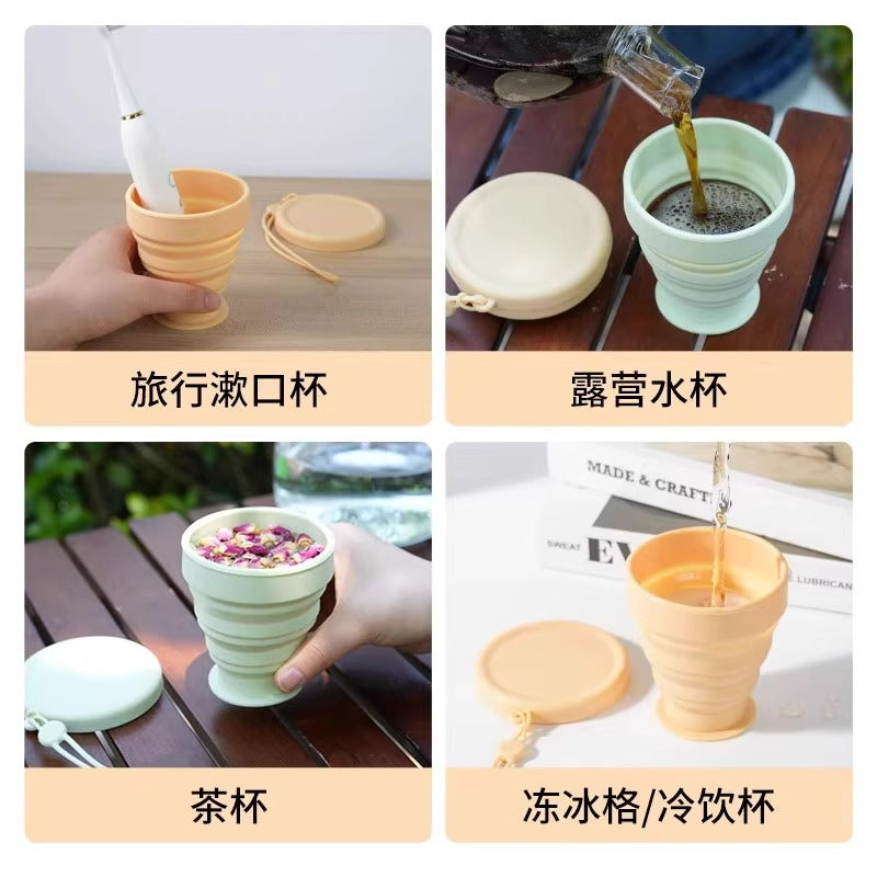 Portable Silicone Folding Water Cup, Retractable Travel Mouthwash and Toothbrush Cup, Outdoor Compression Cup