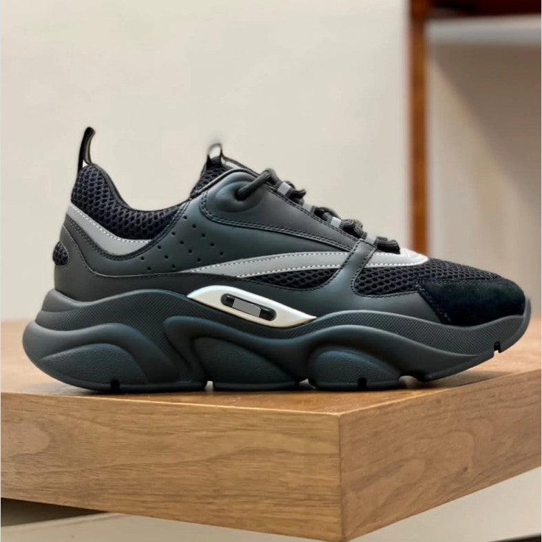 European Station Men's Shoes B22 Daddy Shoes Autumn Cowhide Knitted Fashion Trendy All-Matching Sneakers Casual Shoes