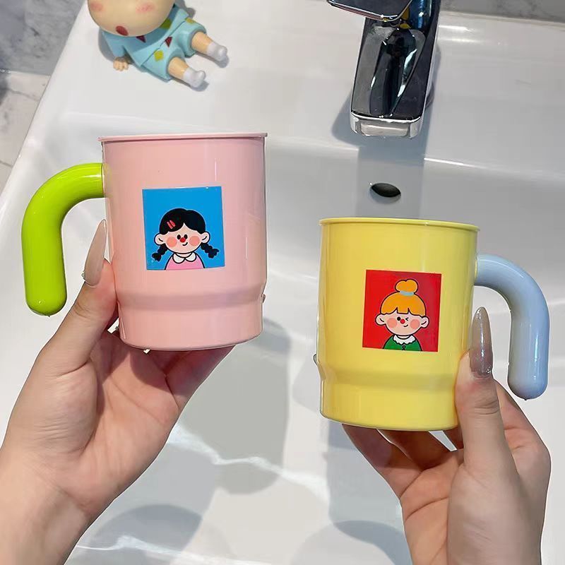 Stylish Thickened Household Mouthwash Cup with Handle, New Cute Couple Toothbrush and Toothpaste Storage Cup