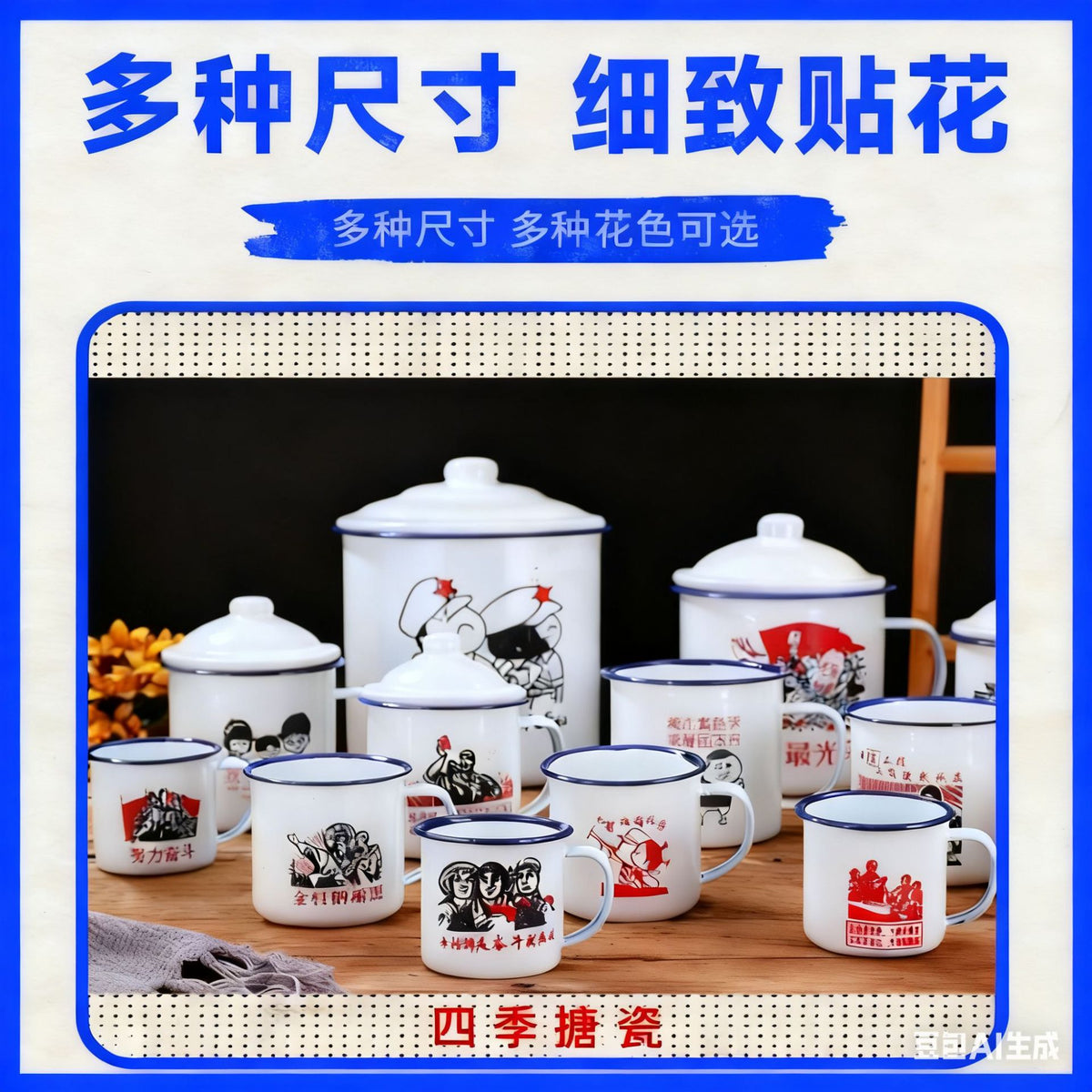 Vintage Large-Capacity Iron Enamel Teapot with Lid – Thickened Imitation Enamel Mug / Water Cup