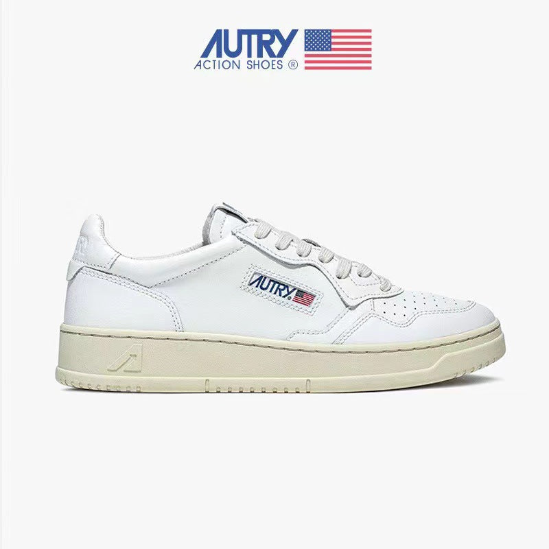 Korean Celebrity Style Au Retro White Shoes Genuine Leather German Training Shoes Couple Flat Shoes All-Match Casual Sneakers