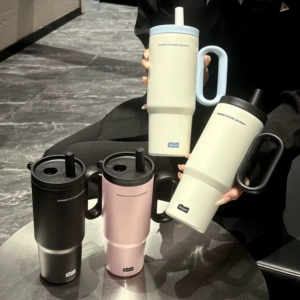 Summer Car Ice Cream Cup Large Capacity Tea Leak Vacuum Cup 316 Cold-Keeping Straw Cup Portable Water Cup for Male and Female Students