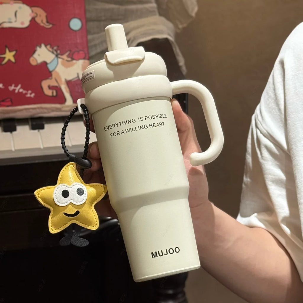 2026 New Vacuum Cup Large Capacity Tea Cup Men's Outdoor Ice Heater Straw Cup Handle Portable Portable Portable Car Cup