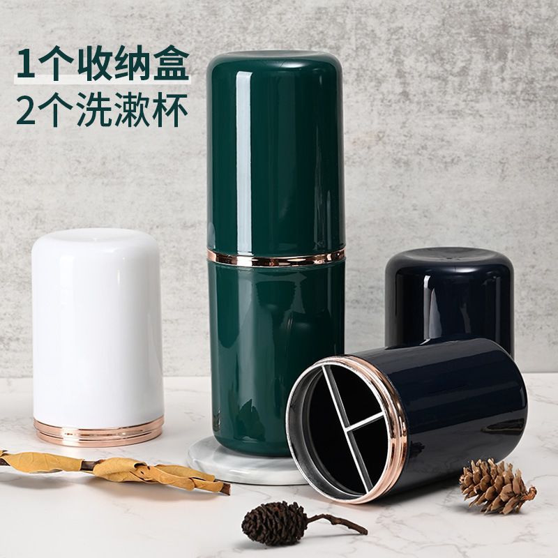 Household Portable Travel Mouthwash Cup Set with Lids, Separate Couple Toothbrush Cups for Outdoor Summer Use