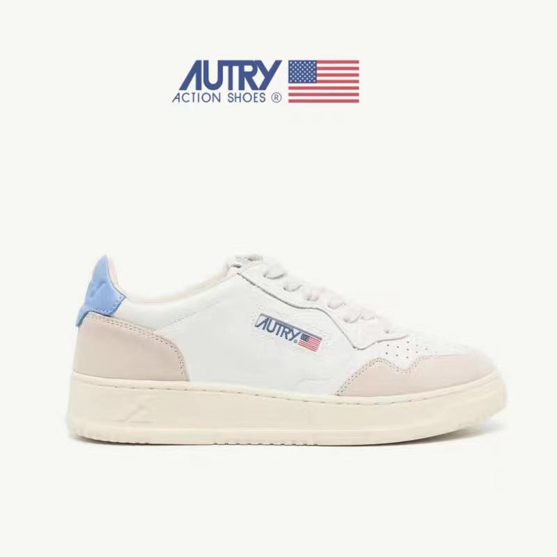 Korean Celebrity Style Au Retro White Shoes Genuine Leather German Training Shoes Couple Flat Shoes All-Match Casual Sneakers