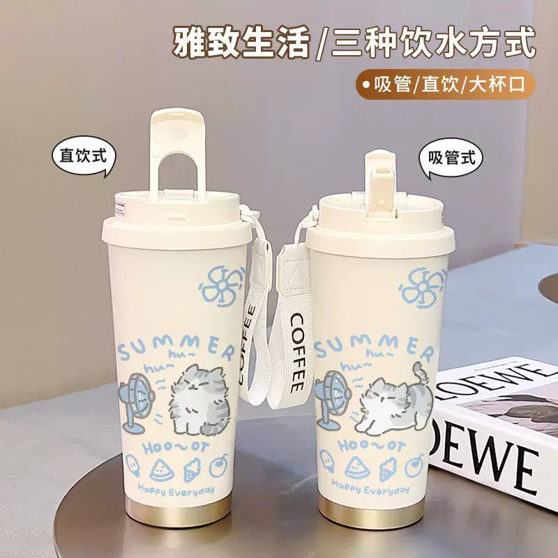 2025 New Vacuum Cup Water Cup Coffee Cup Large Capacity Straw Cup Sports High-Looking Stainless Steel Car Men and Women