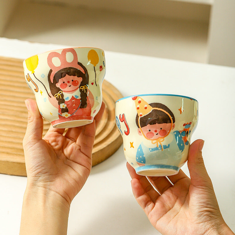 Household Ceramic Mug for a Family of Four, Adorable Cartoon Children's Breakfast Cup Tableware, Stylish Parent-Child Water Cup Mug