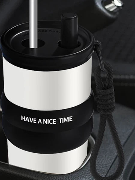 Large Capacity Straw Ice Cream Cup Ceramic Liner Vacuum Cup Portable Car Coffee Cup Water Cup Holiday Gift