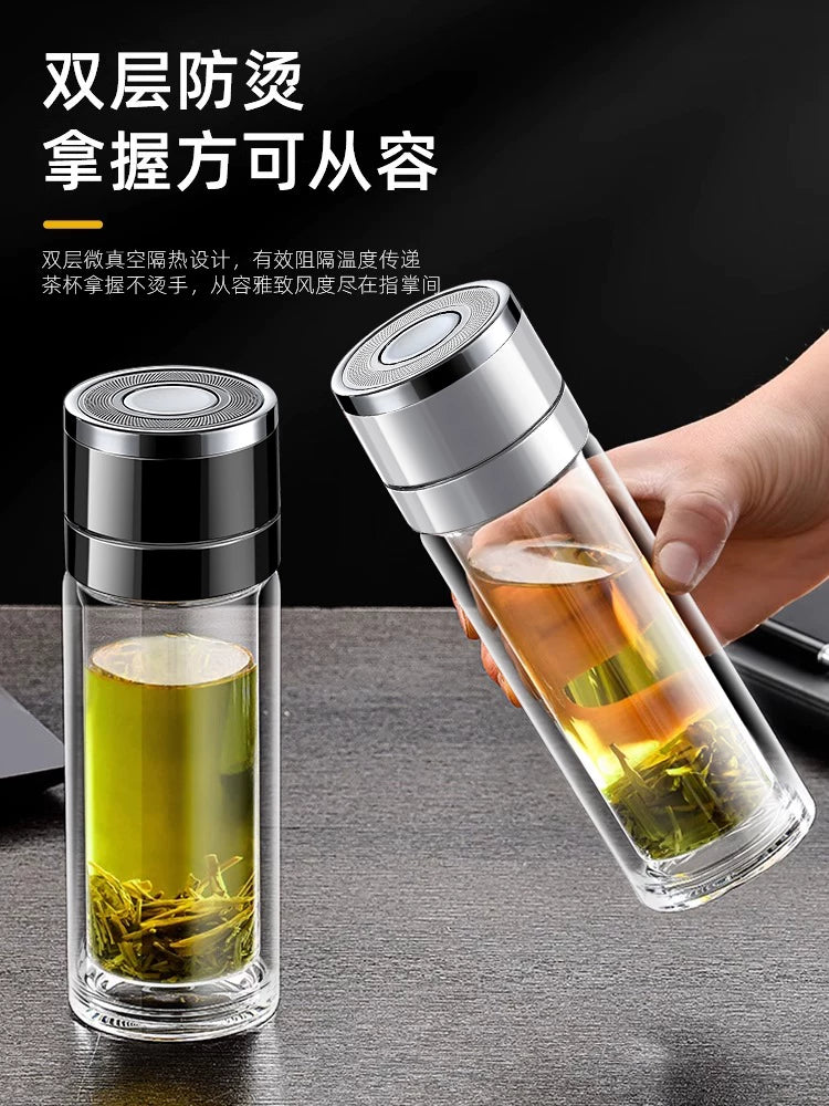 Baoxuan One-Click Open Lid Water Cup Car Double-Layer Glass Men's Tea Insulation Quick-Open Tea Separation Cup Tea Cup
