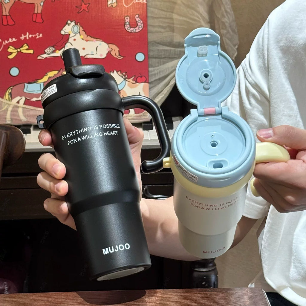 2026 New Vacuum Cup Large Capacity Tea Cup Men's Outdoor Ice Heater Straw Cup Handle Portable Portable Portable Car Cup