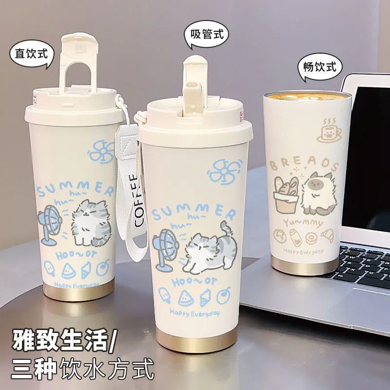 2025 New Vacuum Cup Water Cup Coffee Cup Large Capacity Straw Cup Sports High-Looking Stainless Steel Car Men and Women