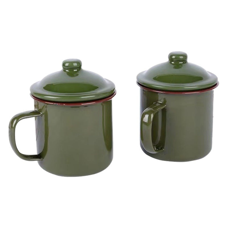 Vintage Army Green Enamel Tea Jar Water Cup – Thickened Classic Retro Design, Gift for Veterans and Cadres, Military Cup Tea Jar