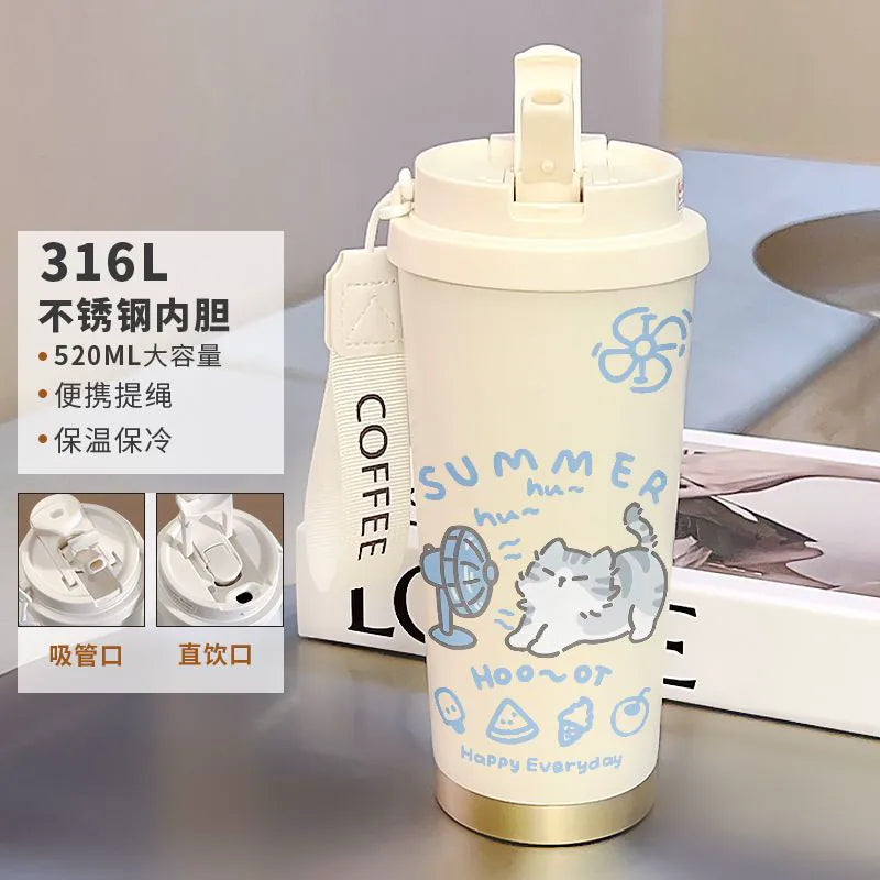 2025 New Vacuum Cup Water Cup Coffee Cup Large Capacity Straw Cup Sports High-Looking Stainless Steel Car Men and Women