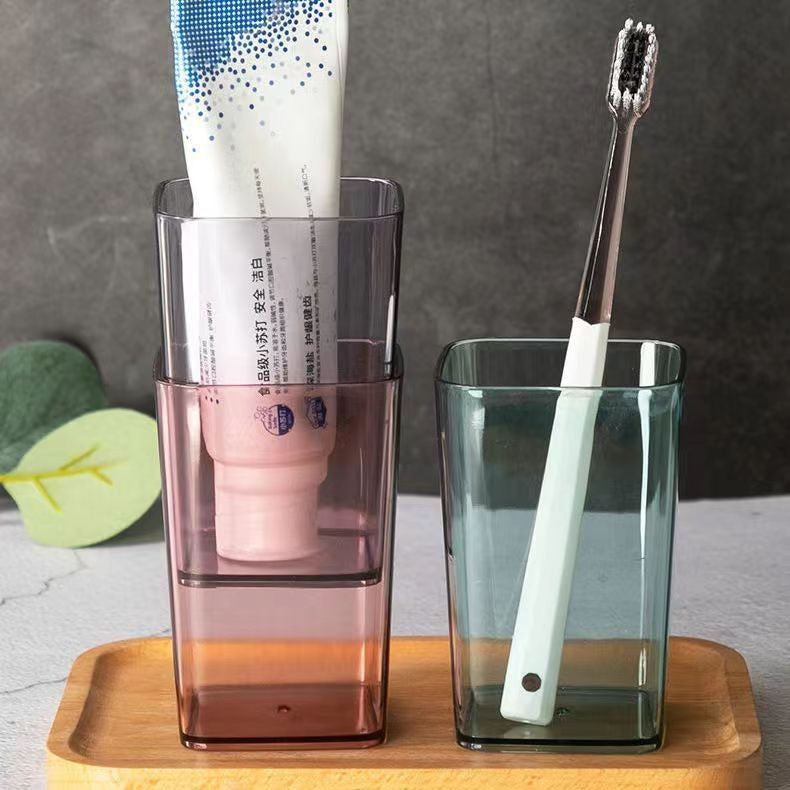 Square Household Mouthwash Cup, Integrated Transparent Tooth Cup for Couples, Student Dormitory and Daily Use