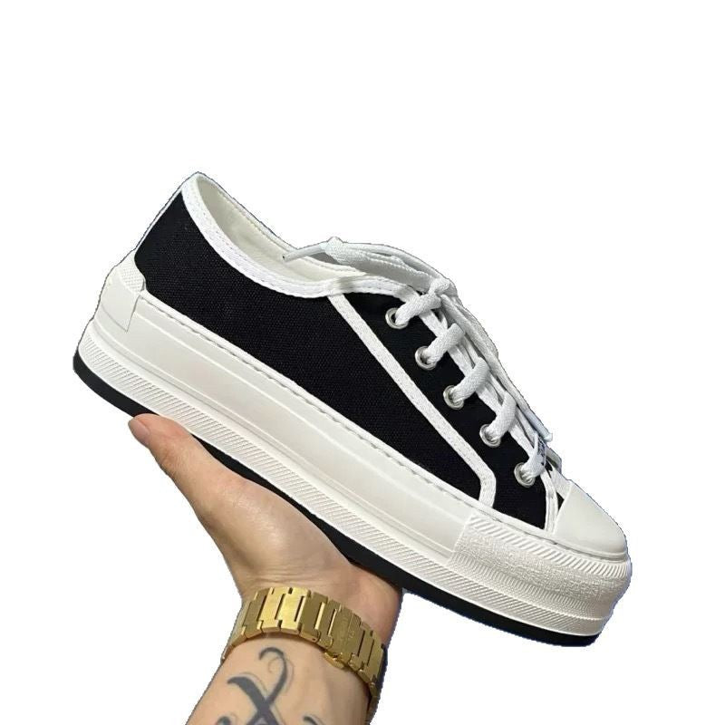 2026 Spring and Autumn New D Letter Embroidered Thick Sole Height Increasing Canvas Shoes Women's Casual All-Match Lace-up Sneakers Women