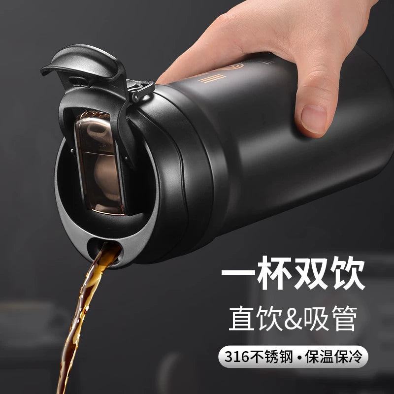 Vacuum Cup Men's Coffee Cup Portable Car Straw Water Cup 2025 New High-Looking Portable Cup