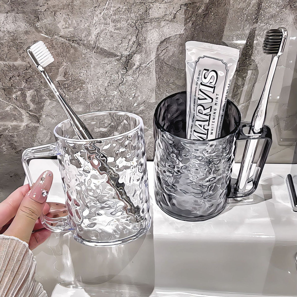 Glacier Pattern Mouthwash Cup - High-Aesthetic Universal Toothbrush Cup, Light Luxury High Transparency Creative Household Cup, Wholesale