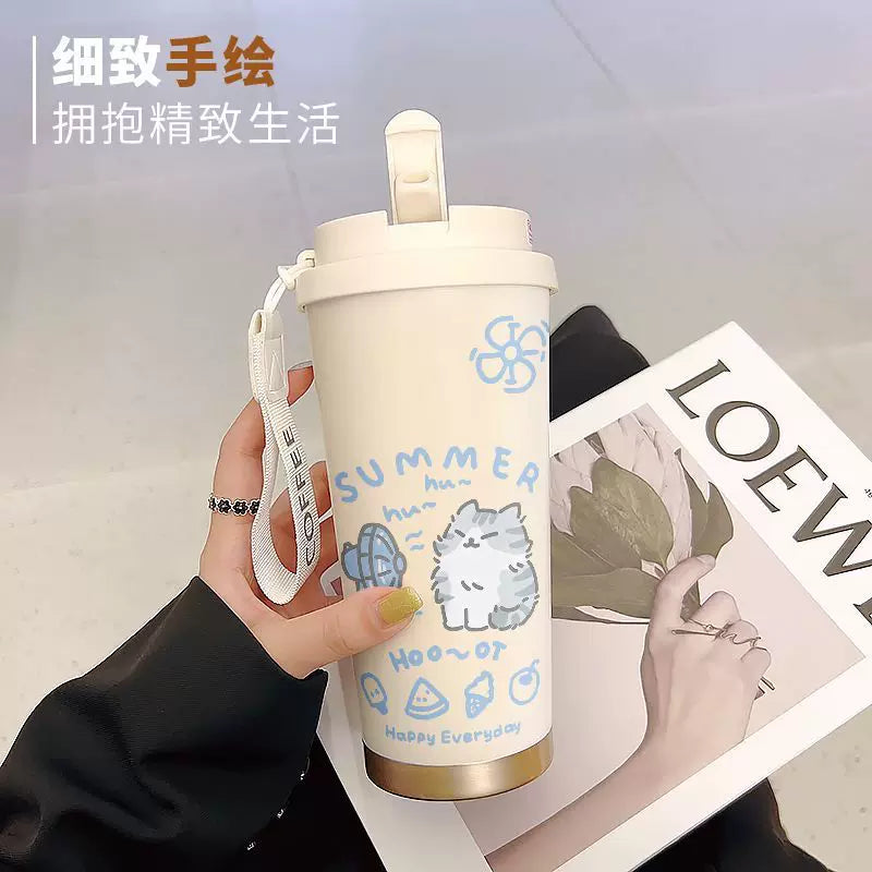 2025 New Vacuum Cup Water Cup Coffee Cup Large Capacity Straw Cup Sports High-Looking Stainless Steel Car Men and Women