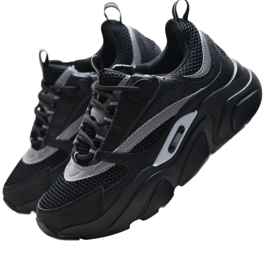 European Station Men's Shoes B22 Daddy Shoes Autumn Cowhide Knitted Fashion Trendy All-Matching Sneakers Casual Shoes