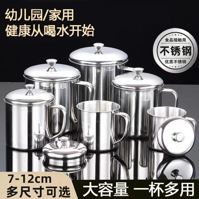 [Multiple Specifications] Thickened Stainless Steel Cup with Lid Children Student Drinking Cup Mug Chess and Card Room Tea Jar