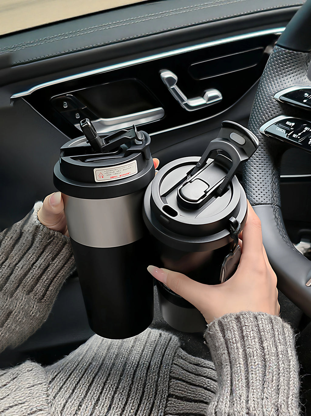 High-Grade Vacuum Cup Men's 2026 New Car Water Cup Portable Stainless Steel Straw Cup with Coffee Cup
