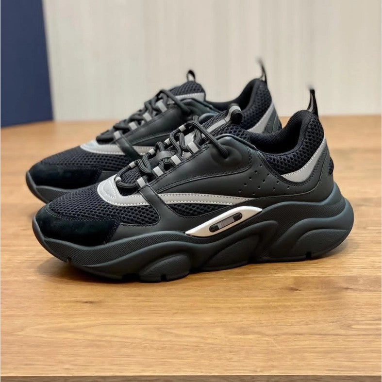 European Station Men's Shoes B22 Daddy Shoes Autumn Cowhide Knitted Fashion Trendy All-Matching Sneakers Casual Shoes