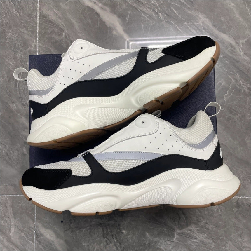 European Station Men's Shoes B22 Daddy Shoes Autumn Cowhide Knitted Fashion Trendy All-Matching Sneakers Casual Shoes