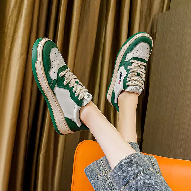 Korean Celebrity Style Au Retro White Shoes Genuine Leather German Training Shoes Couple Flat Shoes All-Match Casual Sneakers
